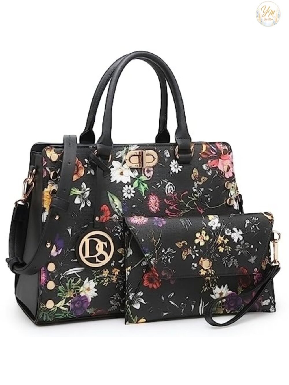 Women Vegan Leather Satchel Handbag Work Tote Shoulder Bag With Matching Clutch